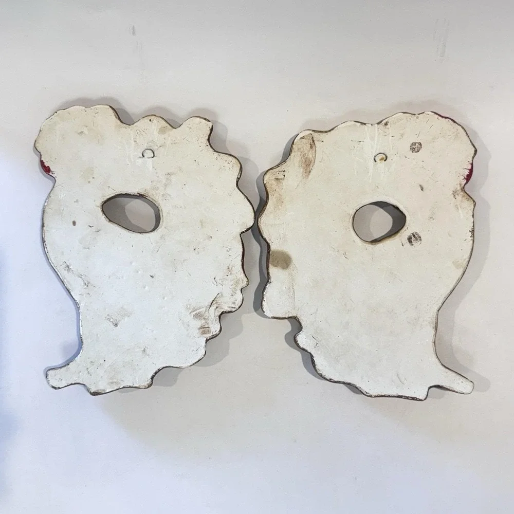 Vintage 50s Chalkware Pair Rooster‎ Plaques Hanging Wall Decor Farmhouse Rustic